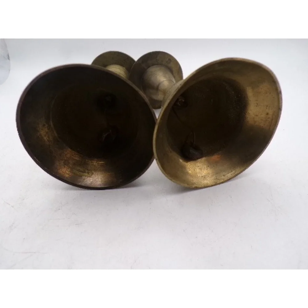 Vintage Brass Bell Candle Holder Set Pair Hand‎ Bell Taper Holders Aged Patina